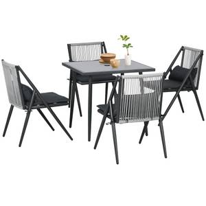 Outsunny Sitzgruppe mit 4 Stühlen grau 80L x 80B x 75H cm 