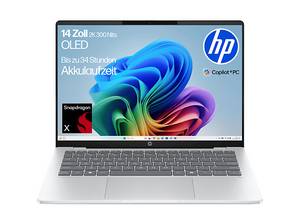  HP OmniBook 5 NGAI 14-he0354ng, Notebook, mit 14 Zoll Display Snapdragon X Elite X1-26-100 Prozessor, 16 GB RAM, 512 SSD Adreno™ Onboard Graphics, Silber, Windows 11 Home 