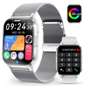 Yuede Smartwatch für Damen und Herren, Smartwatch (Quadratischer 2,01-Zoll-HD-Full-Touch-Farbdisplay Zoll) AMOLED Fitness Tracker uhr mit Anruffunktion, Gesundheits-Uhren mit Blutsauerstoff, Blutdruckmessung, Herzfrequenz, Schlafqualität, Schrittzähler, A 