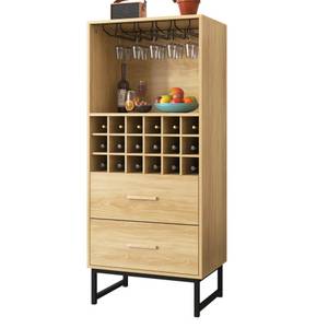 Merax Weinregal Sideboard mit 2 Schubladen und Gläserhalterung, Weinschrank mit 18 Fächern, Aufbewahrungsschrank, Kommode, Anrichte 