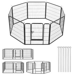 Juskys Welpenauslauf Plus 160x160x80 cm, 8-teilig aus Metall mit Tür für Hunde, Hasen & Kleintiere Welpenauslauf