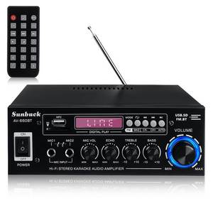 Sunbuck Audioverstärker (Anzahl Kanäle: 2-Kanal, 1200W bluetooth 5,0 Stereo-Audio, 2-Kanal Verstärker Integrierter HiFi Verstärker Mit FM-Radio AC 115V/230V, DC 12V Für Auto & Hause) 