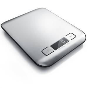 Arendo Küchenwaage, Edelstahl Küchenwaage – 18 x 14 cm - bis 5 kg Messgenauigkeit 1 g, Weißes LED Display 