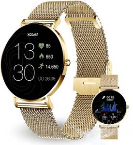 XCOAST SIONA 2 Damen Smartwatch (4,2 cm/1,3 Zoll, iOS Android) classic gold, Fitness Tracker, AMOLED, Blutsauerstoffmesser, 3-tlg., neueste Generation, Wasserdicht, ultra flach, Puls, Blutdruck, brillante Farben 