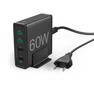 Hama Ladestation 60 Watt 4-fach 2x PD/QC USB-C USB-A Schwarz- (Versandkostenfrei) 