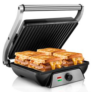 ibettertec Kontaktgrill Kontaktgrill, Sandwichmaker und Panini Grill, Antihaftbeschichtung, 2000,00 W, 180° Öffnung, Sandwichtoaster mit Tropfschale, Einstellbare Temperatur 