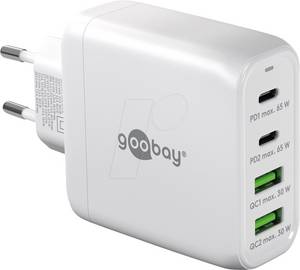 Goobay 64818 - USB-Ladegerät, 68 W, 2x USB-A (QC), 2x USB-C (PD), GaN, weiß 