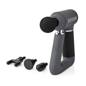 Nedis Sport-Massagepistole|Batteriebetrieben | Eingebautes Lithium Ion | Wiederaufladbar | 6 Massagemodi | USB-Kabel | Grau 