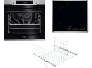  AEG KOMB55PIS3 Serie 6000 mit SteamBake Feuchtigkeitszugabe (mit Pyrolyse), Einbaubackofenset (Induktionskochfeld, A+, 71 Liter) 