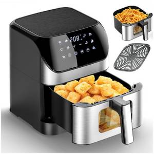 Oyajia Heißluftfritteuse Heißluftfritteuse mit Sichtfenster 6 - 9L, Airfryer Frittieren ohne Öl, 1800,00 W 