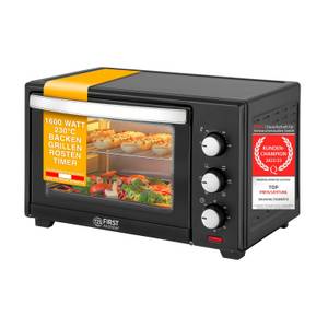 Tzs First Austria Minibackofen 30L Mini Backofen, 1600W, Ober-Unterhitze, bis 230 Grad, Doppelglastür, stufenlose Temperaturregelung, 60 Min Timer, Mini Ofen, Krümelblech 