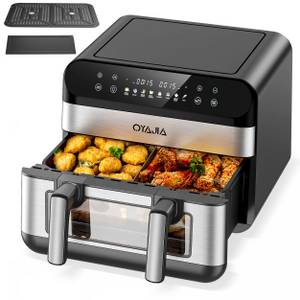 kehot Heißluftfritteuse Doppel-Heißluftfritteuse Airfryer, 2600,00 W, 8 in 1 Funktionen, Sichtfenster, Energiesparend, Schwarz 