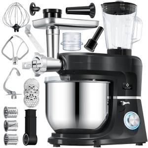Kesser ® 3 in 1 Universal Küchenmaschine K-KM 3000 mit Fleischwolf Knetmaschine Multifuntionale Rührmaschine 5,5L Schüssel mit 3 Rührwerkzeuge 1,5L Entsafter Wurst Set Pasta & Plätzchenformen... Schwarz 