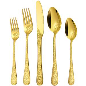 HYIEAR Besteck-Set Essbesteck-Set, Goldenes Besteck Set, Küchenbesteckset,für 6 Personen (30-tlg), 6 Personen, Edelstahl, Spiegelpoliertes Rosenblumen-Besteckset.für Küche, Restaurant, Hotel. 