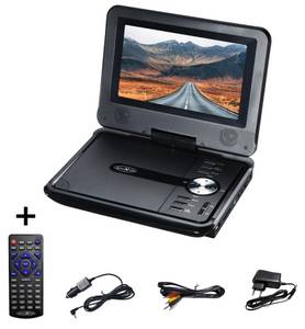 Reflexion DVD7002N Portabler DVD-Player (eingebauter Akku, AV-IN, AV-Out, USB, SD-Slot, 12V Auto-Adapter) 