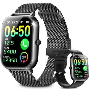 Yuede SmartWatch für Damen Herren, Smartwatch 1,85''Zoll Quadratischer Touchscreen Uhr mit Bluetooth Anrufe(Fitnessuhr mit Schlafmonitor,Blutdruckmessgerät, Fernfotografie, Musiksteuerung,50 Übung Modi), IP67 wasserdichte Sportuhr Doppelriemen, , kompatib 