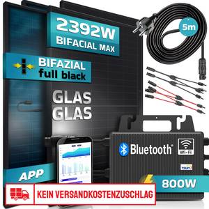 SUNNIVA ® Balkonkraftwerk FULL ALL BLACK BIFACIAL 2392W/800W Solaranlage mit 800W TSUN Micro Wechselrichter Wifi Bluetooth, upgradebar drosselbar, 4x460W Bifaziale Solarmodule, 5m Kabel, PV 