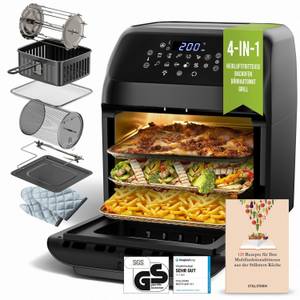 Stillstern Heißluftfritteuse MULTI-FryHD Touch 10.1, 4-in-1 (Heißluftfritteuse, Minibackofen, Dörrautomat & Grill) 12L XXL mit 12 Kochprogramme, Vorheizen & Warmhalten, Timer, Cool-Touch, LED-Display, Rezeptheft mit 120 Rezepte 