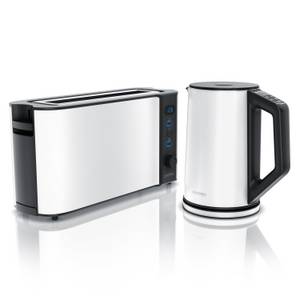 Arendo Frühstücks-Set (2-tlg), Wasserkocher 1,5l & 2-Scheiben Langschlitz Toaster, Edelstahl, Weiß 