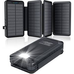  Solar Powerbank 26800mAh, elzle Solar Ladegerät mit 2 USB-A Ausgang & 1 USB-C Eingang, Outdoor Wasserfester Externer Akku mit 4 Solarpanels und Taschenlampe für Smartphones Tablets Camping 