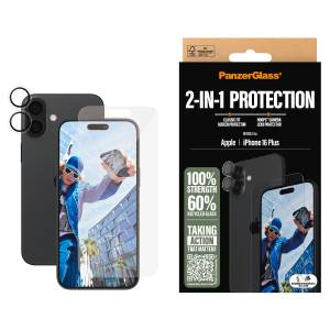 CARE by PanzerGlass Displayschutzglas »2-in-1 Protection, Glass, Lens Protector«, für Apple iPhone 16 Plus, Displayschutzfolie, Schutzfolie, Bildschirmschutz, kratz- & stoßfest 