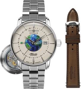 Zeppelin Automatikuhr »Atlantic«, (Set, 2 tlg., Uhr mit Wechselarmband aus Leder), Armbanduhr, Herrenuhr, Made in Germany, Mechanische Uhr, Mineralglas 