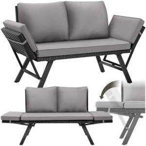 Tectake ® Rattan-Loungesofa, 2in1 Funktion, Dicke des Sitzpolsters 7 cm, abnehmbare Polyesterbezüge, 157 x 61 x 89 cm 
