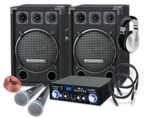 Mcgrey DJ Karaoke Komplettset PA Anlage Party-2000 (Lautsprecher, 2 x 600 Watt, Bluetooth-Endstufe, Verstärker, Lautsprecherkabel, Kopfhörer, Mikrofon, Klemme, Reduziergewinde, Etui, Mikrofonkabel) Party-Lautsprecher (1200 W) 