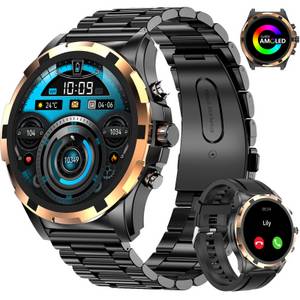 Yuede AMOLED Smartwatch, Fitness Uhr mit Anruffunktion für Damen und Herren Smartwatch (Rundes 1,43-Zoll-UHD-Full-Touch-AMOLED Farbdisplay Zoll) Gesundheits-Smartwatches mit Blutsauerstoff, Blutdruckmessung, Herzfrequenz, Schlafqualität, Schrittzähler, 10 