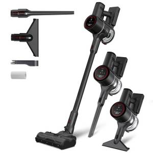 KLAMER Akku-Hand-und Stielstaubsauger 500 Watt Kabelloser Staubsauger, Flexibler Akku Handstaubsauger mit v…, 500 W, beutellos, 25,9V Akku, LED Display & Frontlicht, Leichte Steuerung, 3 Aufsätze 