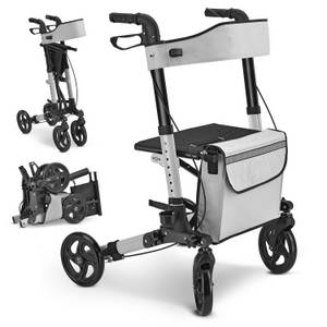 Juskys Rollator Vital faltbar, leicht & höhenverstellbar aus Aluminium bis 130 kg mit Sitz Grau 