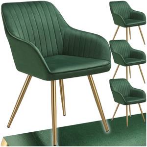 Tectake ® Esszimmerstuhl, gepolstert, in Samtoptik, gesteppt, schlanke, goldene Stahlbeine, 58 x 62 x 82 cm 