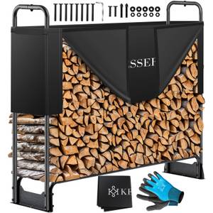 Kesser ® Kaminholzregal Metall Brennholzregal außen Stahlrahmen + Abdeckung & Handschuhe Kaminholzunterstand 200kg Wasserdichter Holzlager Holzstapelhilfe für Garten Terrasse 