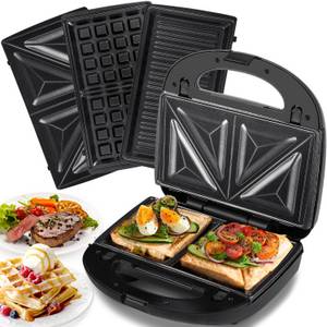 CkeyiN 3-in-1-Kombi-Waffeleisen mit 3 austauschbaren Grillplatten Zur Zubereitung von Sandwiches, 750,00 W 