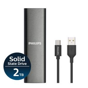Otto Philips Portable SSD 2 TB, FM02SS031P/00 externe SSD (2TB) 550 MB/S Lesegeschwindigkeit, 530 MB/S Schreibgeschwindigkeit, Ultra Speed USB-C 3.2, Space Grey, Aluminium 
