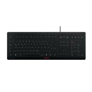 Cherry Stream Protect Keyboard schwarz, USB, DE - inkl. Membran, Schutzmembran (Silikon), spritzwassergeschützt, 10 Multimediatasten 