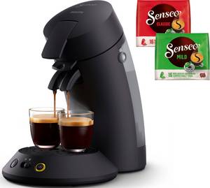 Philips Senseo Kaffeepadmaschine Original Plus Eco CSA210/22, aus 80% recyceltem Plastik*, inkl. Gratis-Zugaben im Wert von € 5,- UVP 