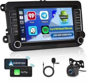 Hikity 2Din 7 Zoll Touch Display für VW Golf Polo Skoda Passat mit GPS Autoradio (Kabelloses CarPlay & Android Auto, Mit Rückfahrkamera) 