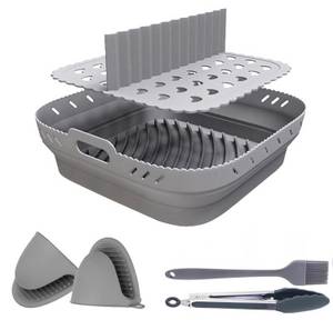 ZEUOPQ Silikonform Heißluftfritteuse Zubehör Air Fryer Silikon Backform Zubehörset, (mit zwei Ofenhandschuhen, Bürste, Verbrühungsschutz-Clip 6-tlg), 21cm Airfryer Zubehör Wiederverwendbar 