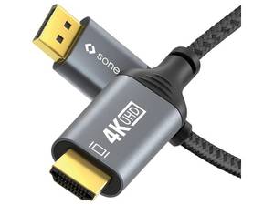 Sonero DisplayPort-Kabel, DP/HDMI, Stecker/Stecker, 4K60, grau/schwarz, 1 m 