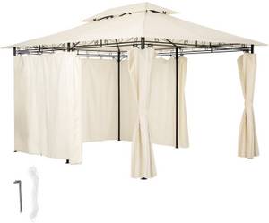 Tectake Luxus Gartenpavillon 4x3 mit 6 Seitenteilen creme Faltpavillon
