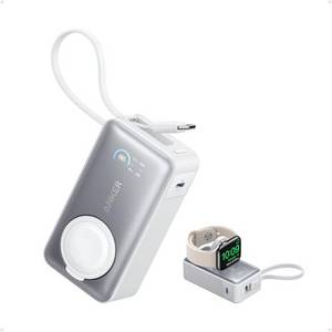  Anker MagGo Powerbank für Apple Watch, offiziell Zertifiziert, 10.000mAh kompaktes Akkupack mit integriertem USB-C-Kabel, 35W Max., für iPhone 16, iPhone 15 Serie, iPad, AirPods und mehr 