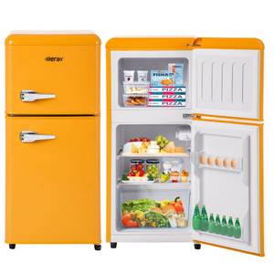 Merax Table Top Kühlschrank Retro Kühl-/Gefrierkombination BCD-86, 87 cm hoch, 42 cm breit, 60 Liter, Metall Türgriff, verstellebare Ablage und Füße 