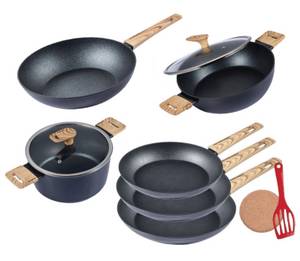 KESSMANN Schäfer Pfannen-Set 3 Bratpfannen 20 24 28cm + Servierpfanne 28cm mit Deckel + Wok 28cm, + Bratentopf 24cm mit Deckel 10tlg Pfannenset Bratpfannenset Pfannen (für Induktionsherd perfekte Hitzebeständigkeit Backofenfest Kratzfest Hoher Rand Antiha 