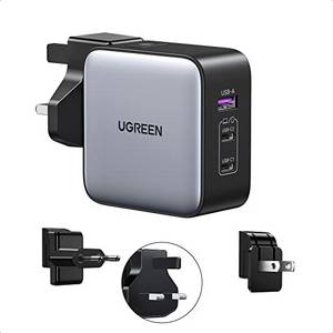  UGREEN Nexode 65W USB C Ladegerät 3-Port USB C Netzteil GaN Reiseadapter Weltweit Reiseladegerät International mit EU, US, UK Stecker kompatibel mit MacBook Pro/Air, iPhone 14 Pro/Pro Max usw. 