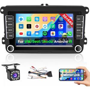 Hikity Android 13 Doppel DIN Autoradio für VW Golf 5/6, 7'' Display GPS Autoradio (Mit Rückfahrkamera und Mikrofon, WiFi Bluetooth Freisprecheinrichtung FM RDS) 