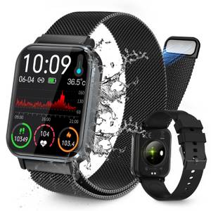 BEKOMIYA Smartwatch Fitness Tracker Uhr für Damen Herren mit Telefonfunktion Smartwatch (Quadratischer cm/1,83''-Voll-Touch-Farbdisplay Zoll) mit Blutsauerstoff,Blutdruck,Herzfrequenz,Körpertemperaturmessung, Schrittzähler, Atemtraining, Musiksteuerung un 