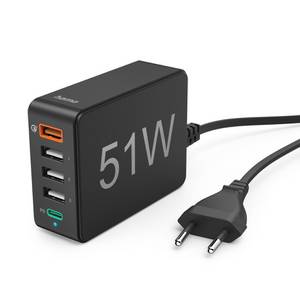 Hama Ladestation 51 Watt 5-fach 1xQC3.0 3xUSB-A 1xUSB-C PD Schwarz (Versandkostenfrei) 