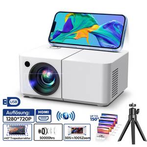 XGODY Android 12 Beamer Mit Klammern HD Portabler Projektor, 5G WiFi LED-Beamer (12000 lm, 9000:1, 1920 x 1080 px, mit Bildkorrektur,Youtube, etc BT5.0 für TV, Laptop, Telefon) 