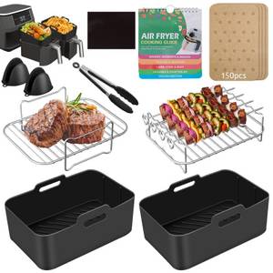 BlingBin Küchenmaschinen Zubehör-Set 9/10-teiliges Heißluftfritteusen -Zubehör für Ninja AF300EU, AF400EU, Zubehör für Ninja AF400EU AF300EU AF451EU AF500EU Tower T17088 7.6L-9.5L, mit Heißluftfritteusen-Einsatz, Luftfritteusen-Gestelle, Kuchenform 
